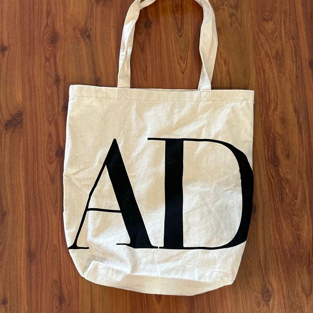 Architectural digest black beige twill canvas s/ medium tote